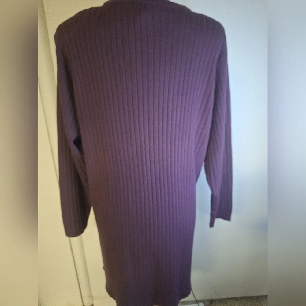 Women's Ribbed Plum Cardigan Long Sweater Size Med